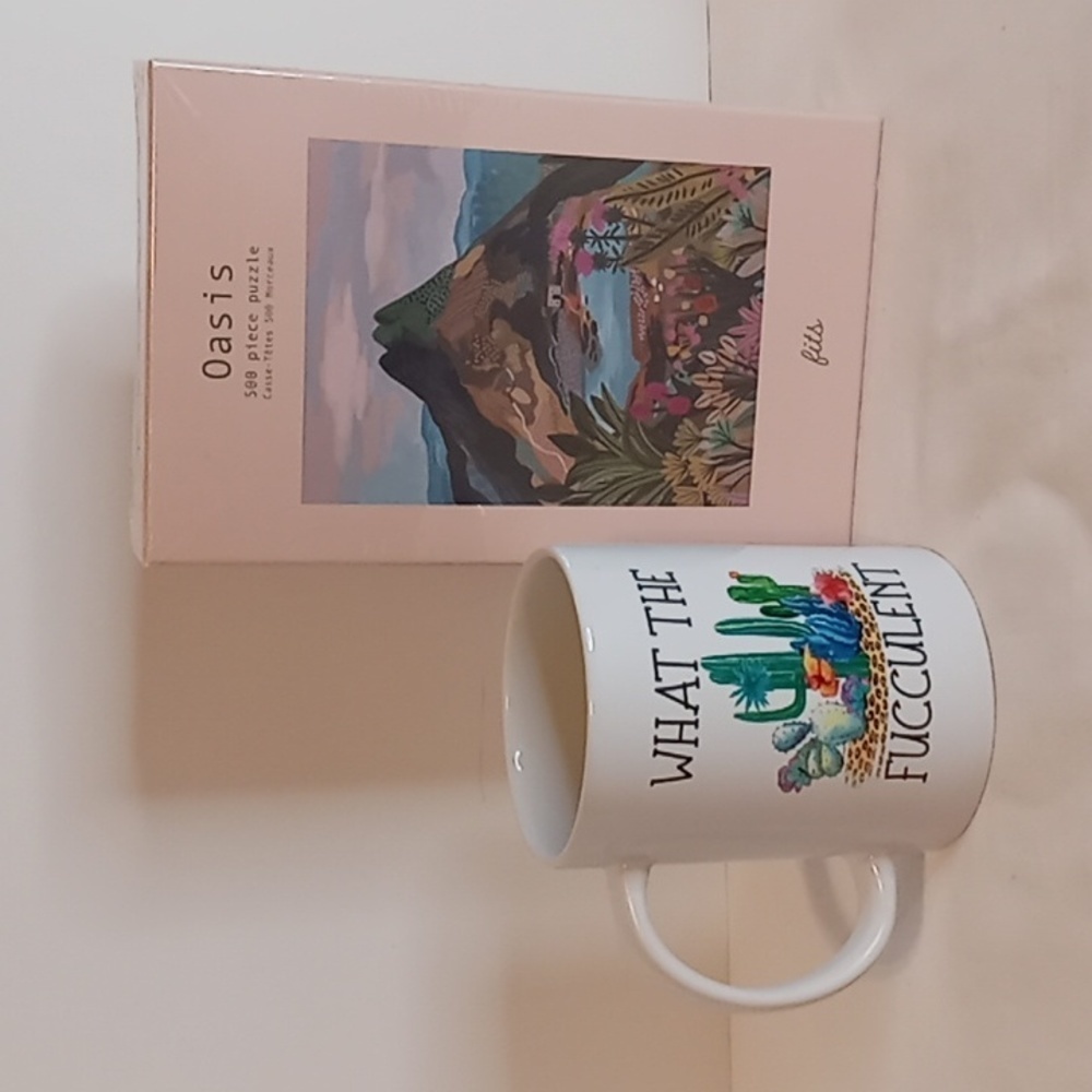2 Pack Cricut "What The Fucculent" Ceramic Mug/Fits "Oasis" 500 PC Puzzle